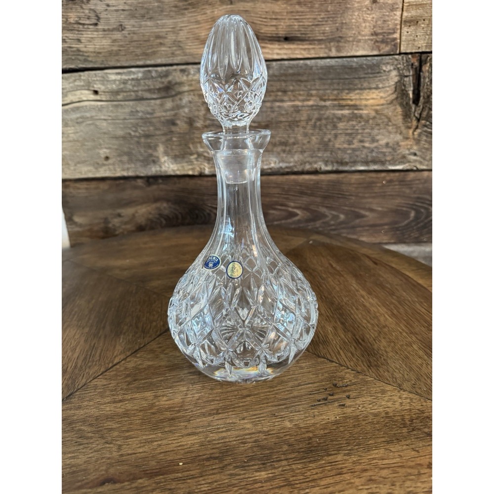 Vintage Bohemian Czech Lead Crystal Liquor Decanter w/Matching Stopper